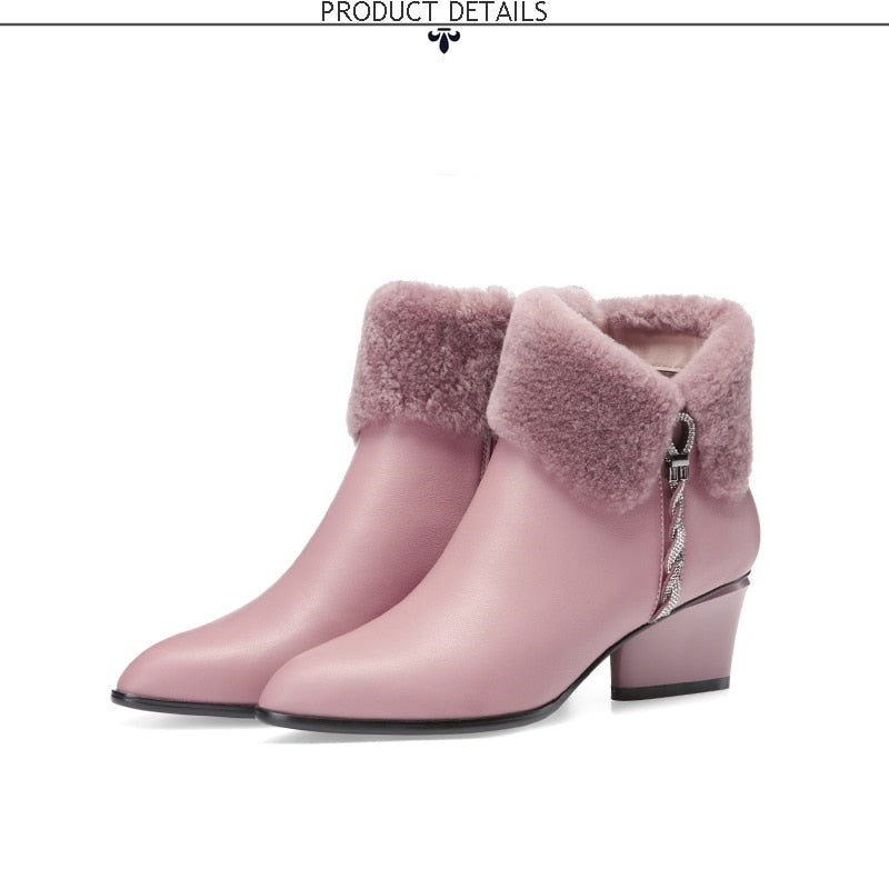 Lovely Ladies Ankle Boots Winter Warm in Pink