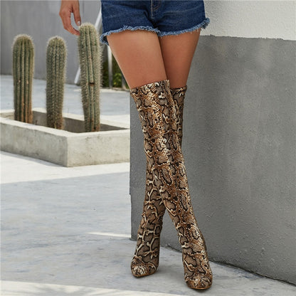 High Heel Slip-on Knee high Boot Shoes with Pointed Toe