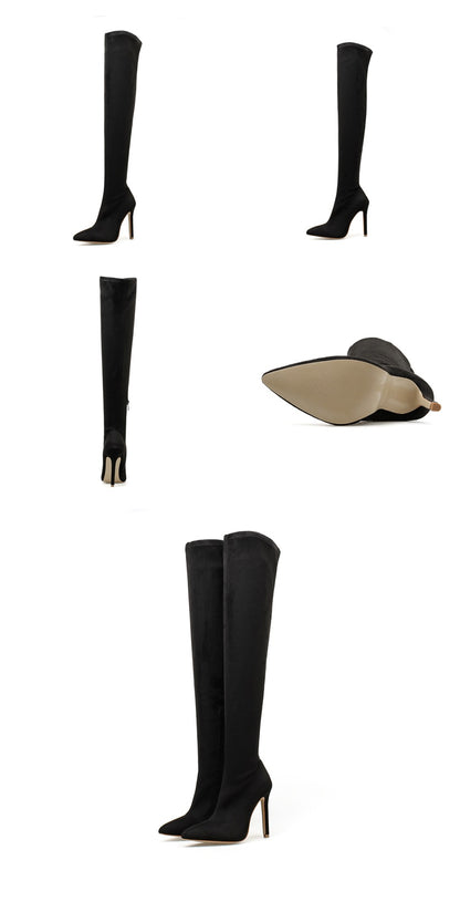 High Heel Slip-on Knee high Boot Shoes with Pointed Toe