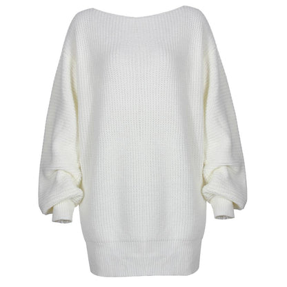 Ladies off-the-shoulder lantern sleeve knitted sweater or dress