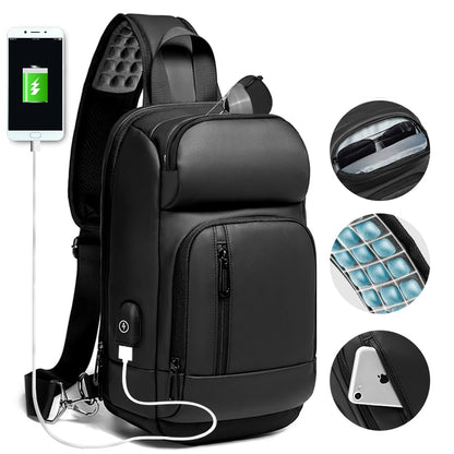 Crossbody Backpack Fits a 9.7 inch Tablet with USB Charger Waterproof Design