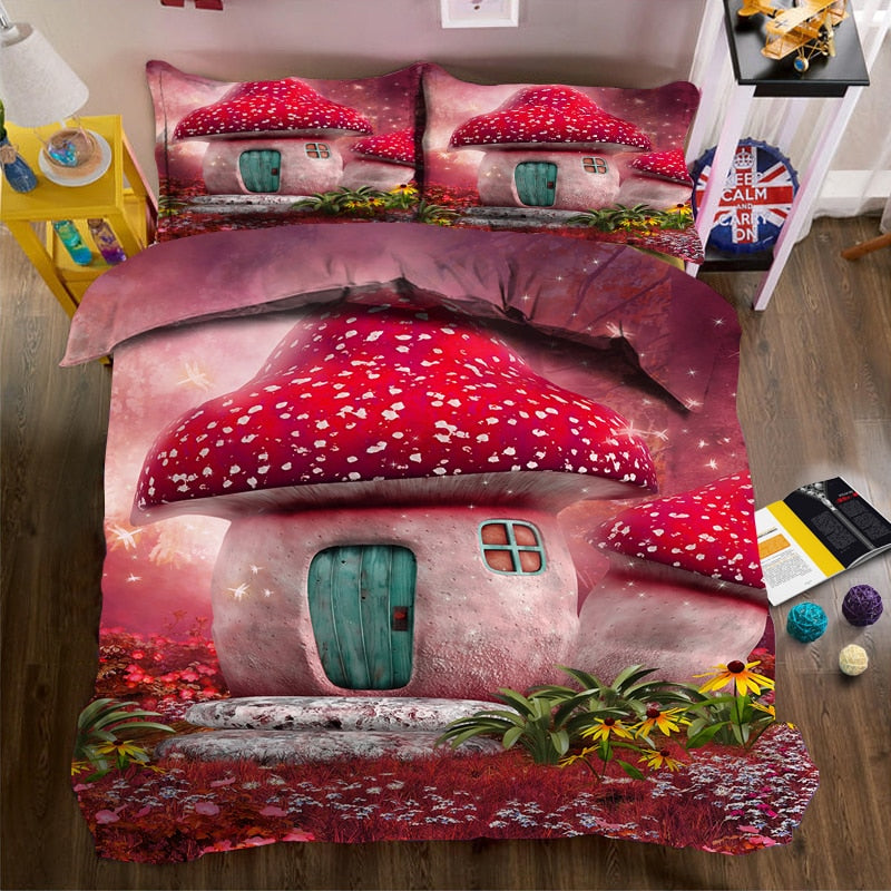 Fairytale Mushroom castle 3d Printed Bedding Duvet Cover set