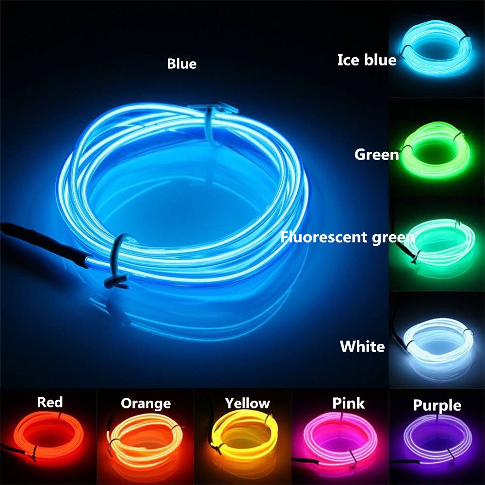 Flexible Neon Light 1m/3m/5M 3V  Glow EL Wire Rope tape Cable Strip LED Neon Lights Shoes Clothing Car waterproof led strip
