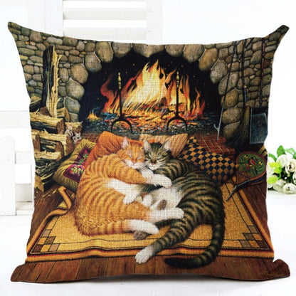 Cute Cat Print Home and Living Decor Cushion Cover - 45x45cm