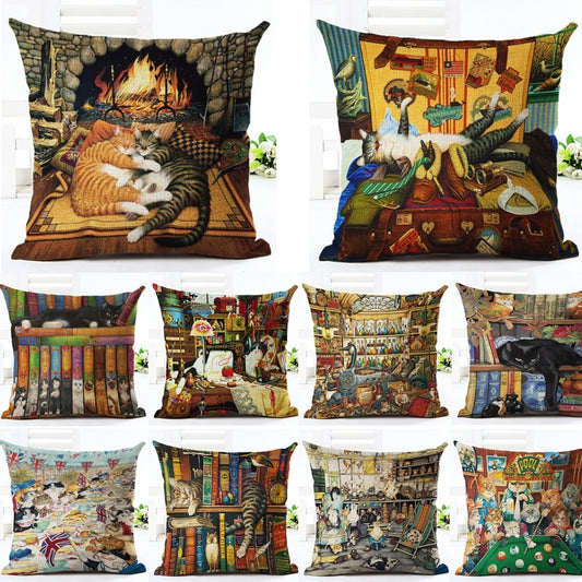 Cute Cat Print Home and Living Decor Cushion Cover - 45x45cm