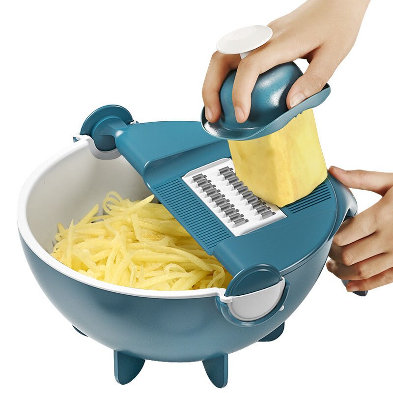 9-in-1 Vegetable Cutter Potato Chip Slicer Cheese Garlic Grater with Drain Basket Fruit Peeler Kitchen Tools Spiralizer