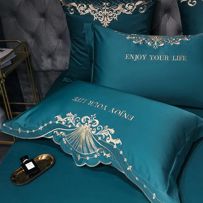 Luxury Duvet Cover 4 Piece Set - Royal Embroidery Linen