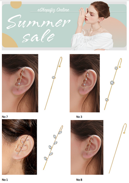 Crystal Charm Hook Ear Climber Earrings