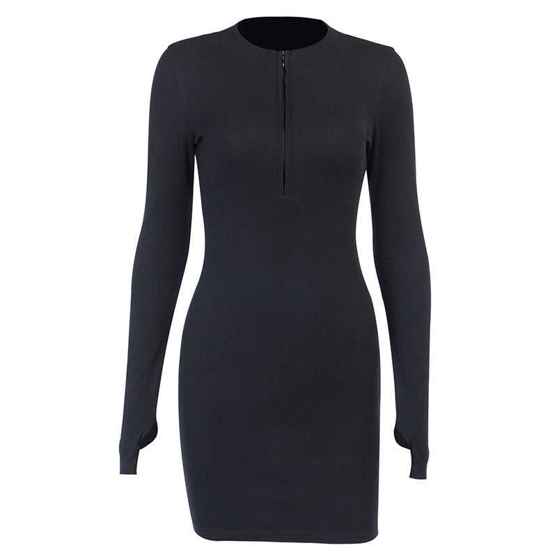 Womens Bodycon Zip Up Knitted Mini Dress