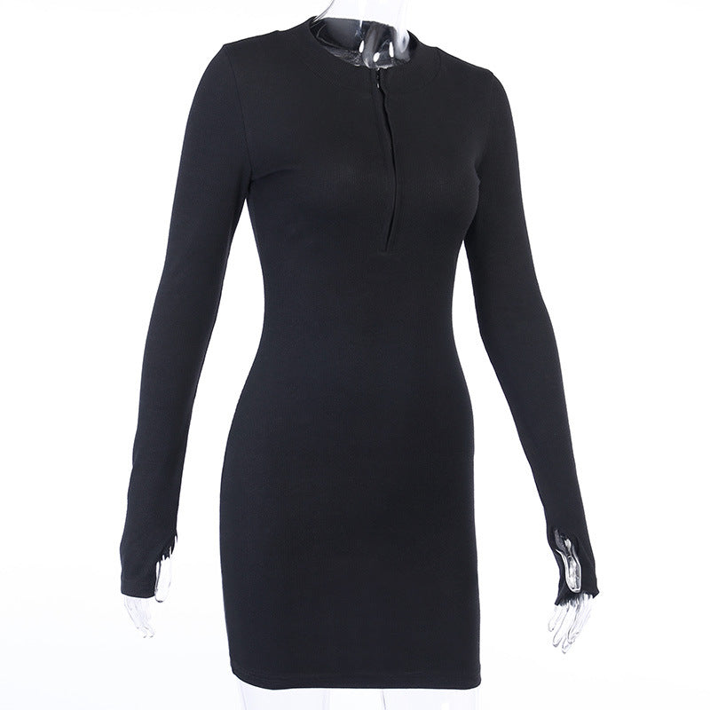 Womens Bodycon Zip Up Knitted Mini Dress