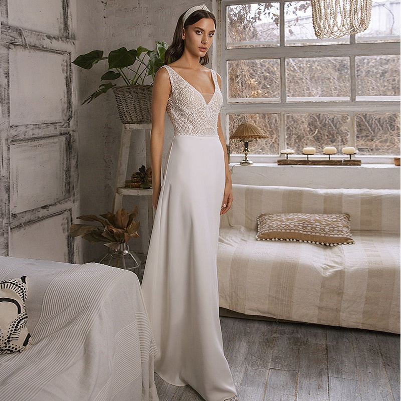Chiffon Wedding Dress Custom Made Sleeveless Backless Bridal Gown