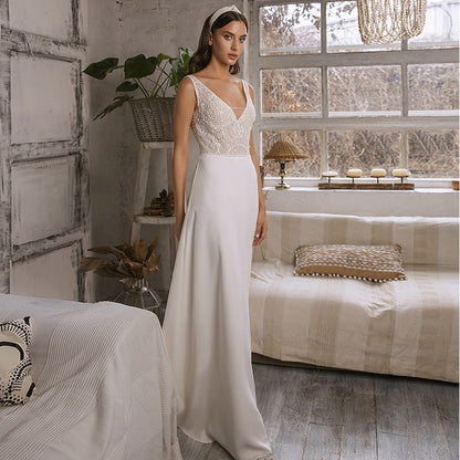 Chiffon Wedding Dress Custom Made Sleeveless Backless Bridal Gown