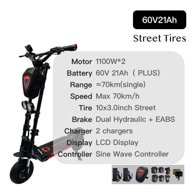Foldable 101inch 1100W*2 60V 21Ah 28Ah Official Electric Scooter Skateboard Kick Scooter