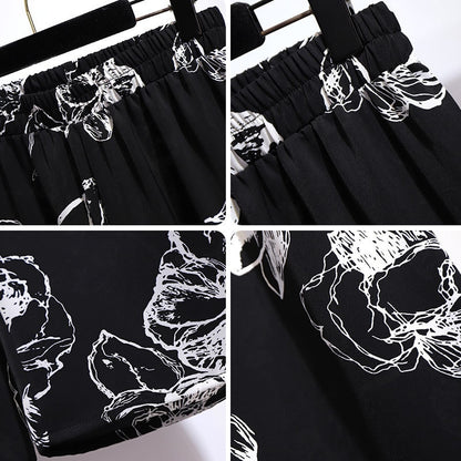 Womens Floral Print Black Long Trousers 3XL - 7XL