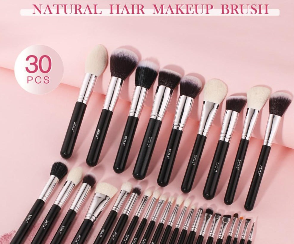 Makeup brushes set Natural goat hair - Black